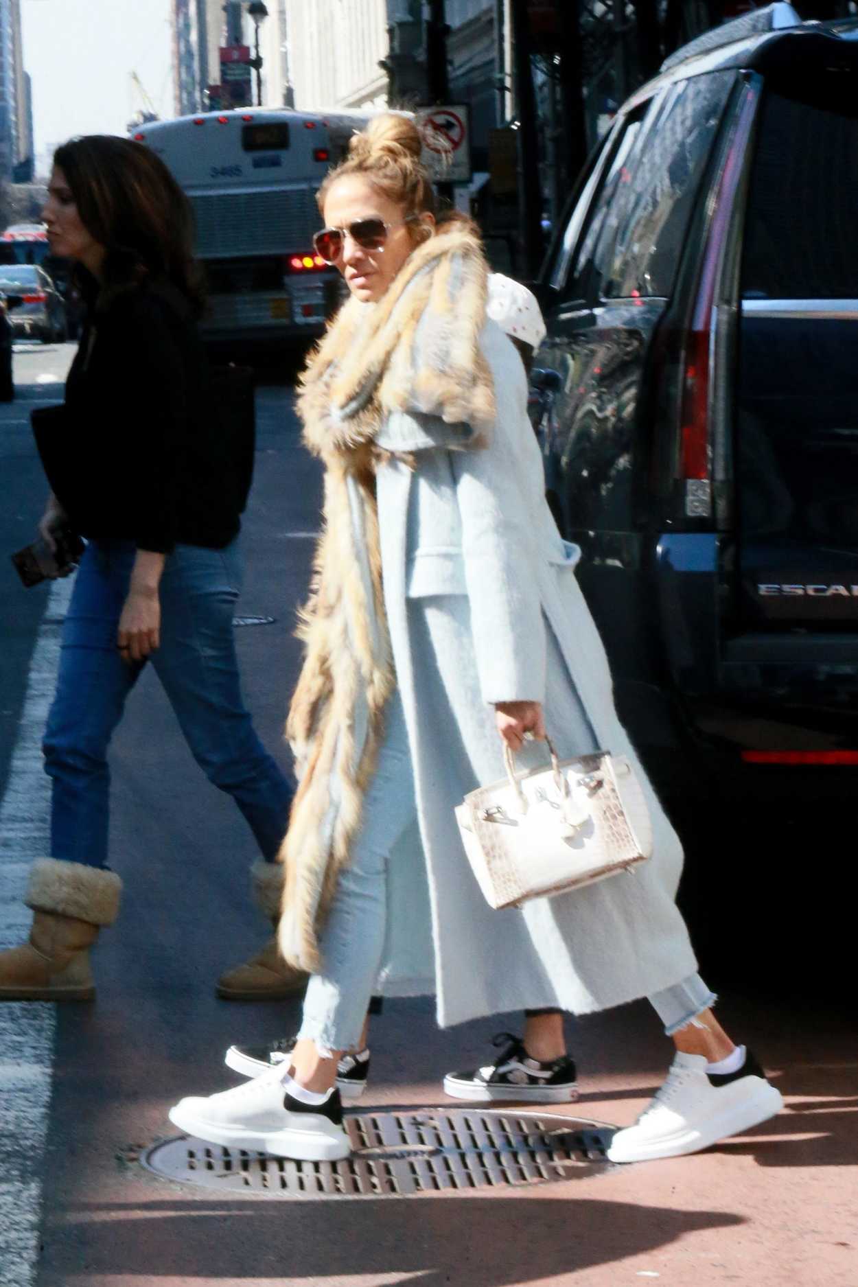 Jennifer Lopez in a Blue Coat Goes Shopping Out with Her Daughter in Manhattan, NYC 03 ...