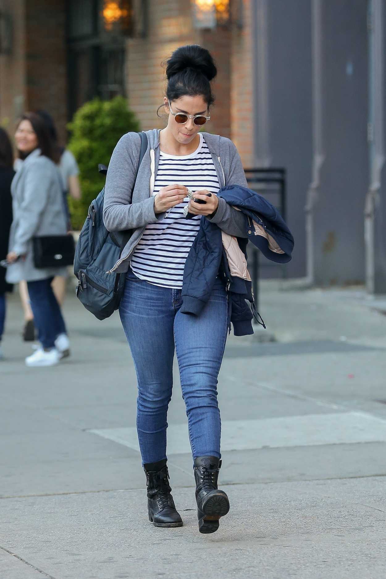 Sarah Silverman in a Striped T-Shirt Was Seen Out in NYC 04/24/2019