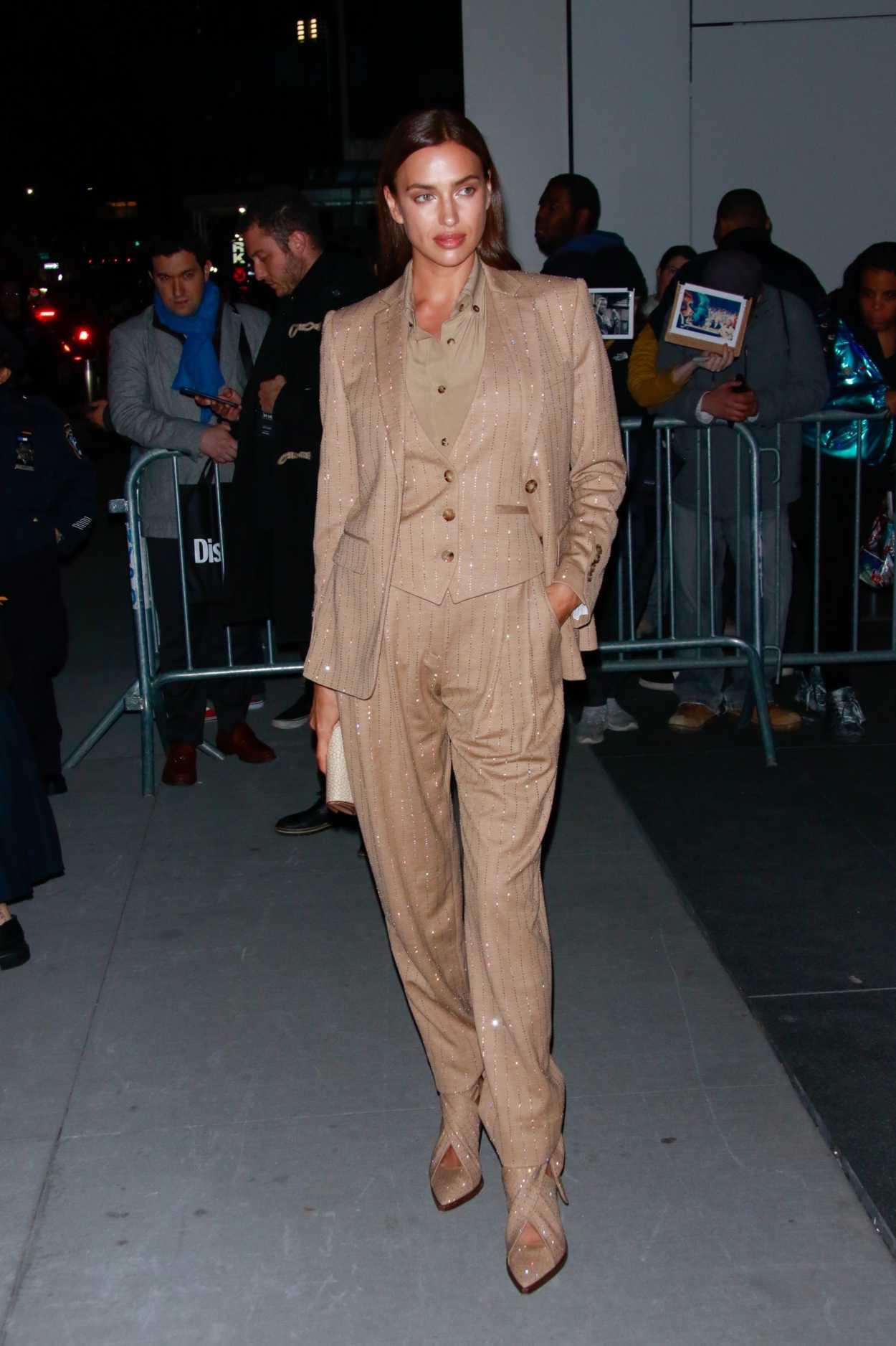 Irina Shayk in a Beige Suit Arrives at the 2019 WSJ Innovators Awards