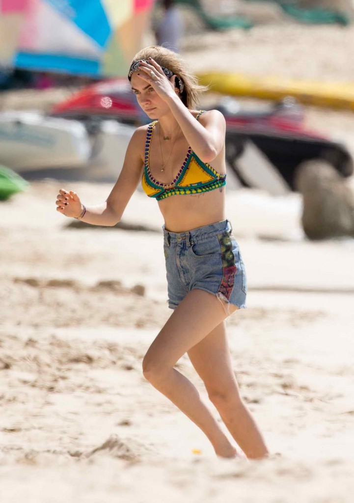 Cara Delevingne in Bikini Top at the Beach in Barbados 12/29/2015-2