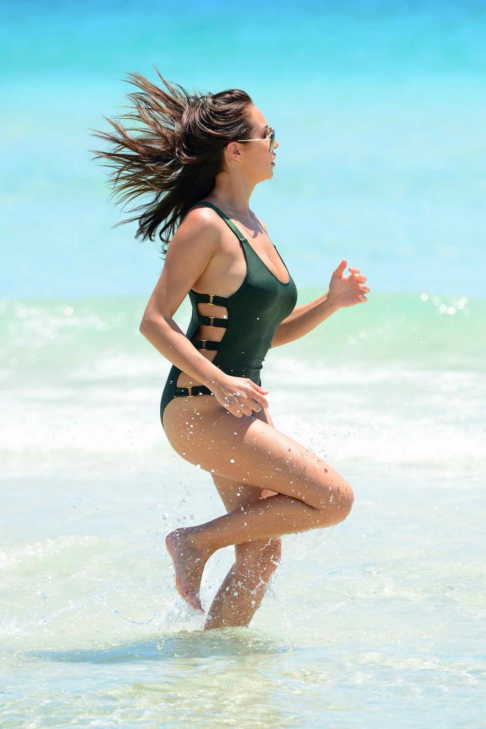 Chloe Goodman Wearing a Green Swimsuit at the Beach in Miami-3
