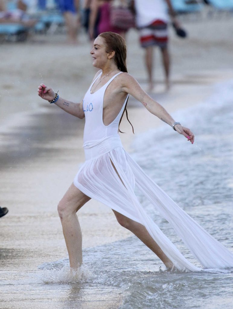Lindsay Lohan at the Beach in Mykonos 07/04/2016-1