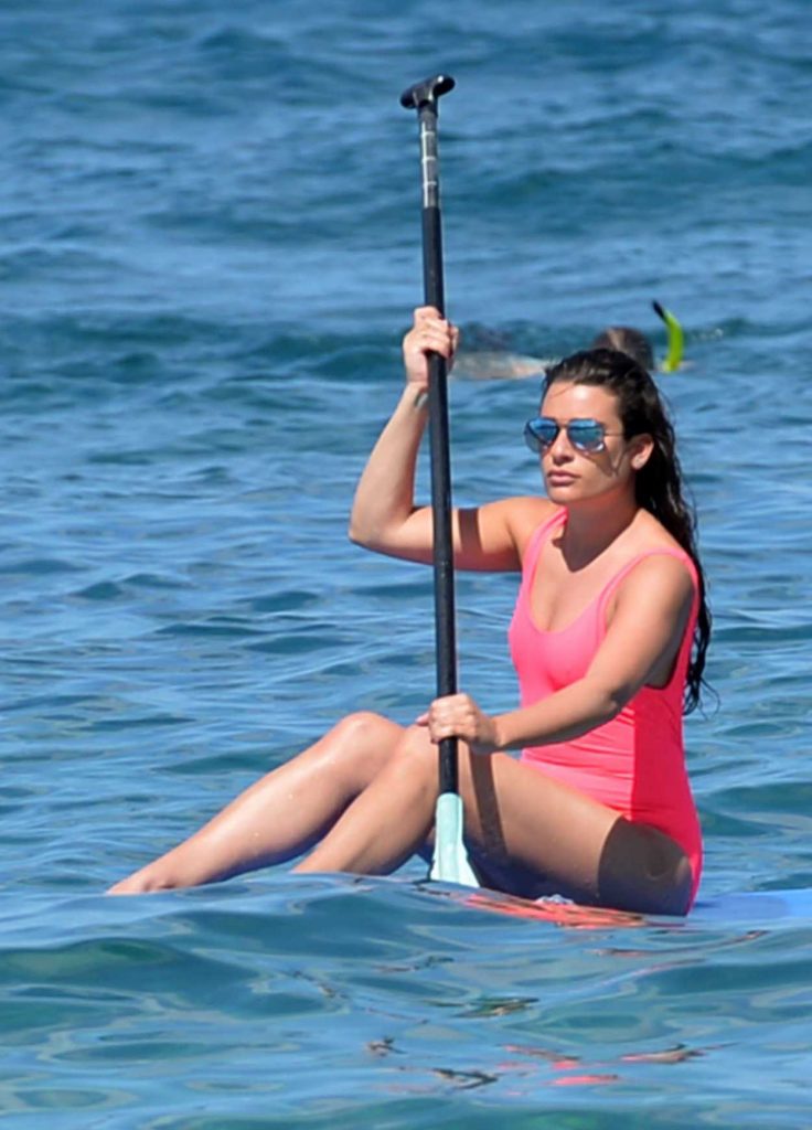 Lea Michele Wearing a Pink Swimsuit at the Beach in Hawaii 02/23/2017-2