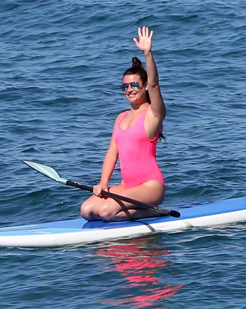 Lea Michele Wearing a Pink Swimsuit at the Beach in Hawaii 02/23/2017-3