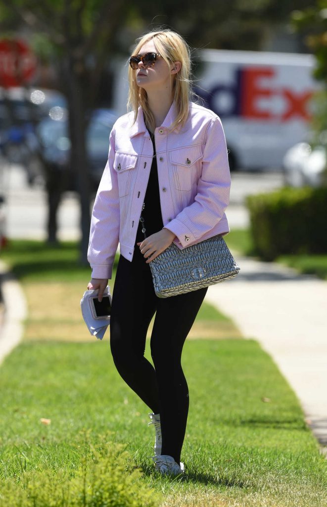 Elle Fanning Wears a Pink Jacket Out in LA 06/13/2017-2