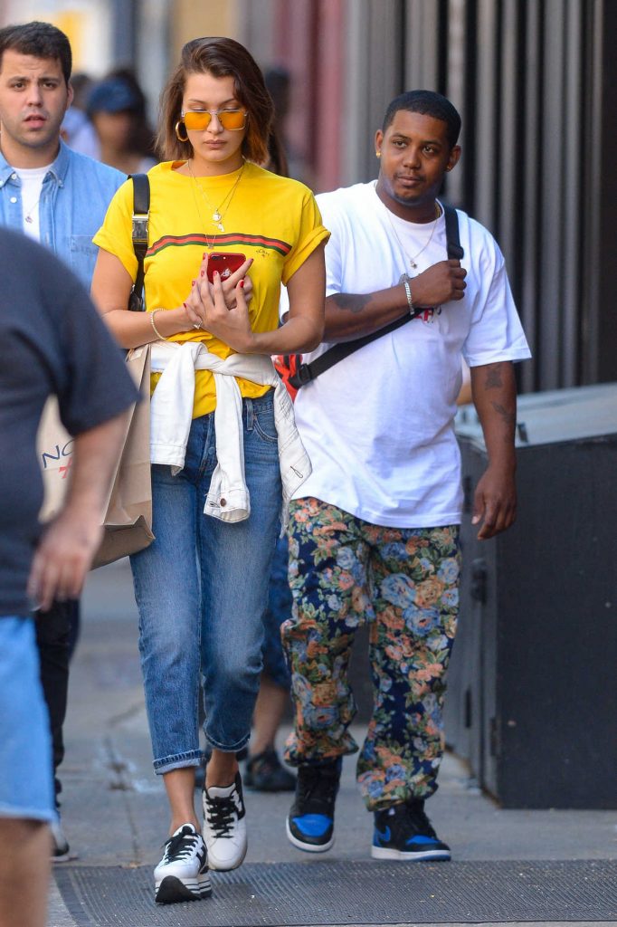 Bella Hadid Wears Yellow T-Shirt in downtown Manhattan in NYC 07/26/2017-2