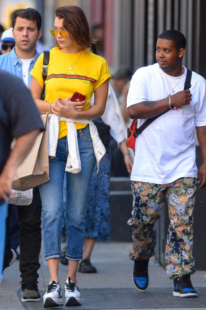 Bella Hadid Wears Yellow T-Shirt in downtown Manhattan in NYC 07/26/2017-3