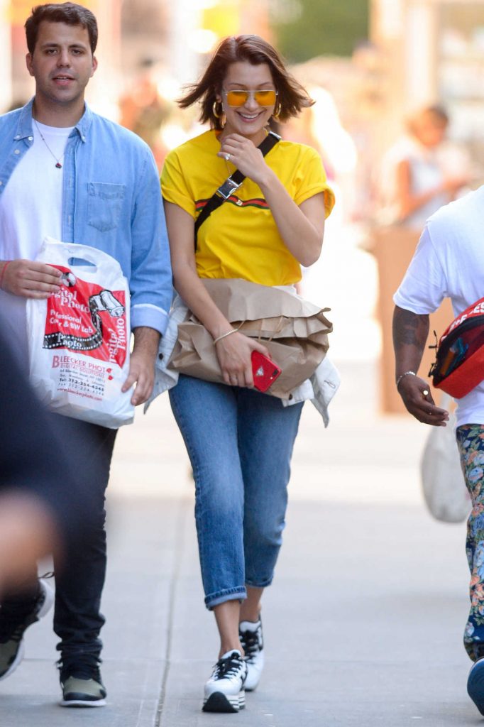 Bella Hadid Wears Yellow T-Shirt in downtown Manhattan in NYC 07/26/2017-4