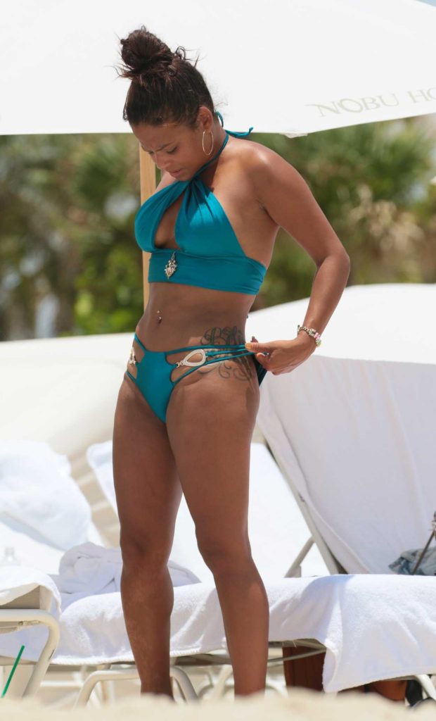 Christina Milian Wears a Blue Bikini at the Beach in Miami 07/20/2017-1