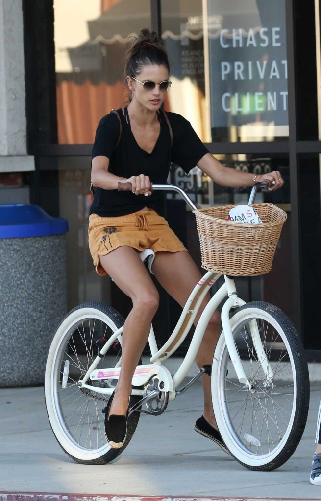 Alessandra Ambrosio Riding Her Bike in Brentwood 08/07/2017-2