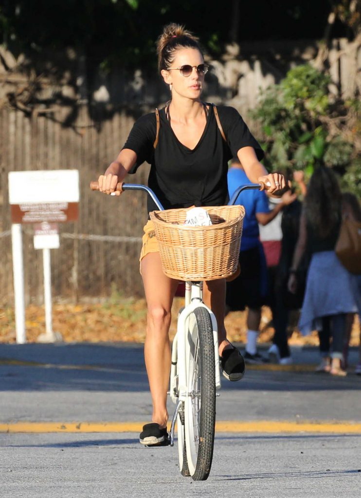Alessandra Ambrosio Riding Her Bike in Brentwood 08/07/2017-5