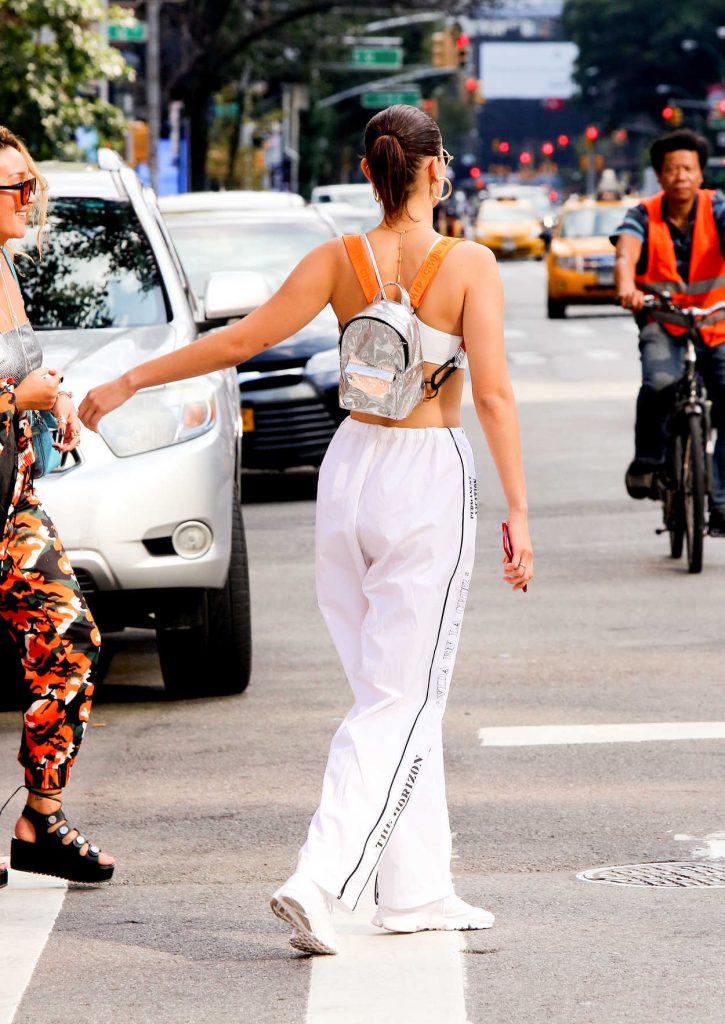 Bella Hadid Wears a White Tracksuit Out in NYC 08/24/2017-5
