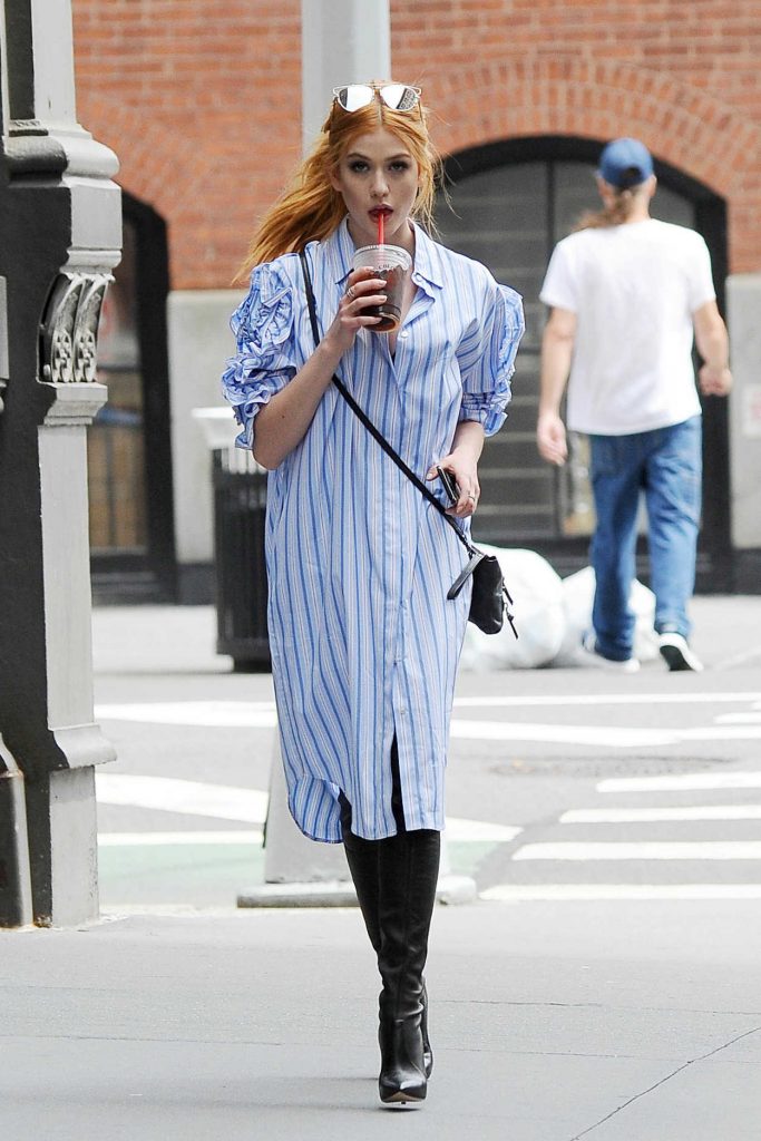 Katherine McNamara Cools off With an Ice Coffee Out in NYC 08/14/2017-3
