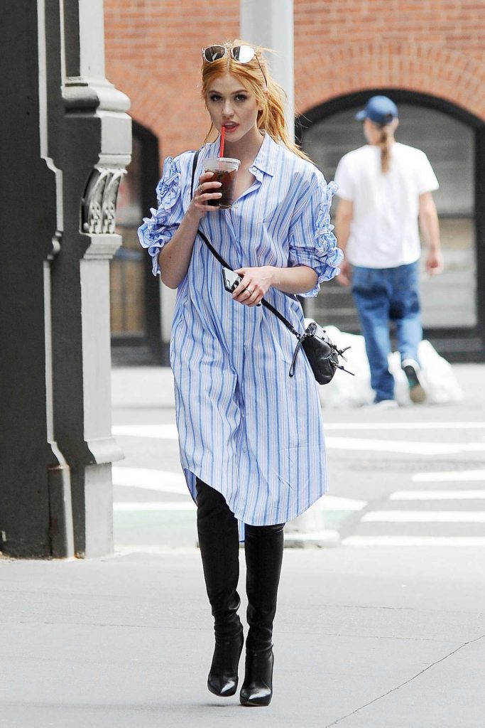 Katherine McNamara Cools off With an Ice Coffee Out in NYC 08/14/2017-4