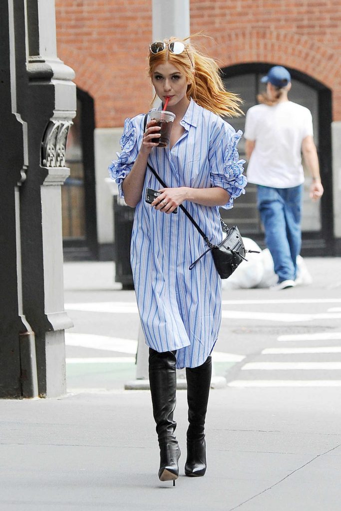 Katherine McNamara Cools off With an Ice Coffee Out in NYC 08/14/2017-5