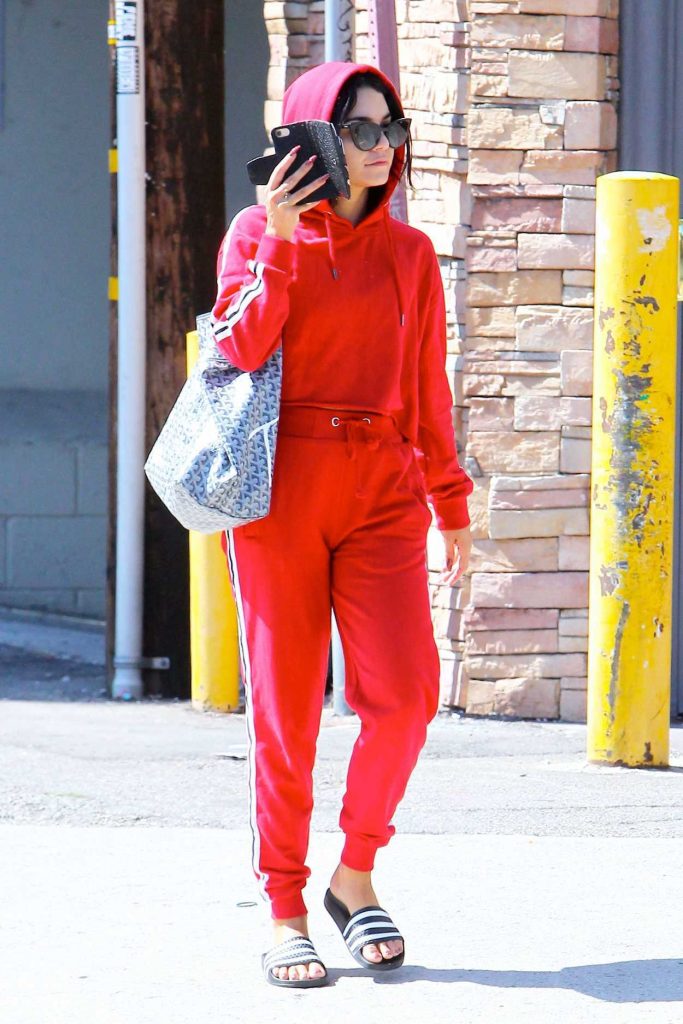 Vanessa Hudgens Wears a Red Tracksuit Out in Studio City 08/07/2017-2