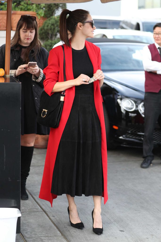 Emmy Rossum Wears a Long Red Coat in Beverly Hills 11/16/2017-3