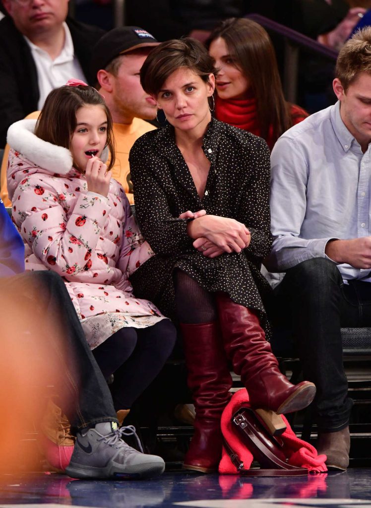 Katie Holmes at Oklahoma City Thunder Vs New York Knicks Game at Madison Square Garden with Suri Cruise in New York City 12/16/2017-2