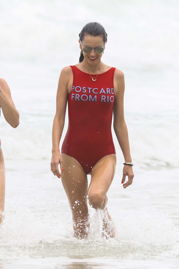 Alessandra Ambrosio Wears a Red Swimsuit at the Beach in Florianopolis, Brazil 12/30/2017-3