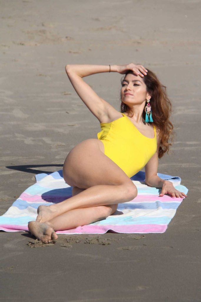 Blanca Blanco Wears a Yellow Swimsuit at the Beach in Malibu 12/30/2017-4