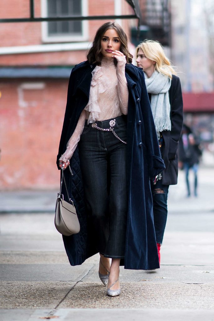 Olivia Culpo Wears a Nina Ricci Coat in the West Village in NYC 01/30/2018-1