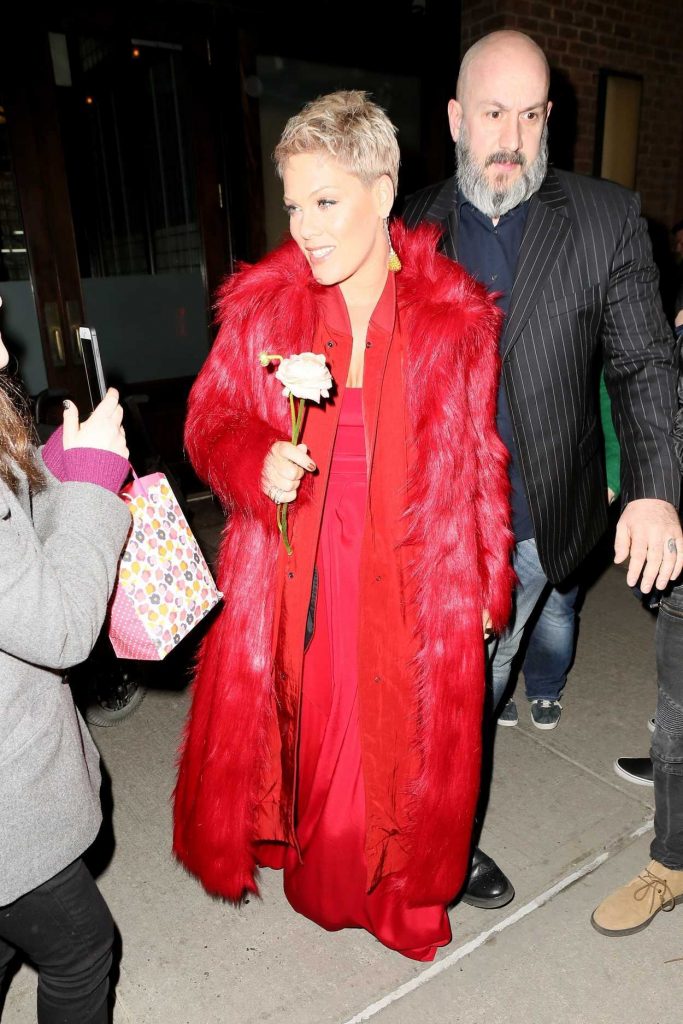 Pink Wears All Red as She Leaves Her Hotel in New York 01/27/2018-4