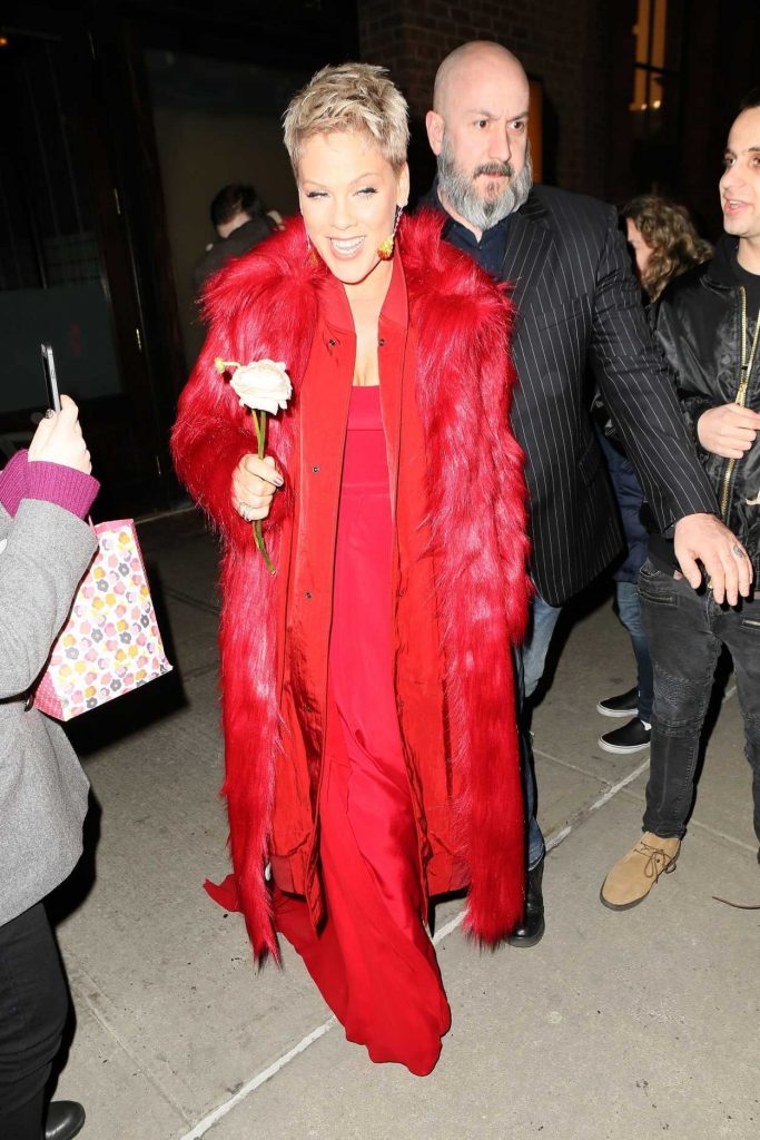 Pink Wears All Red as She Leaves Her Hotel in New York 01/27/2018-5