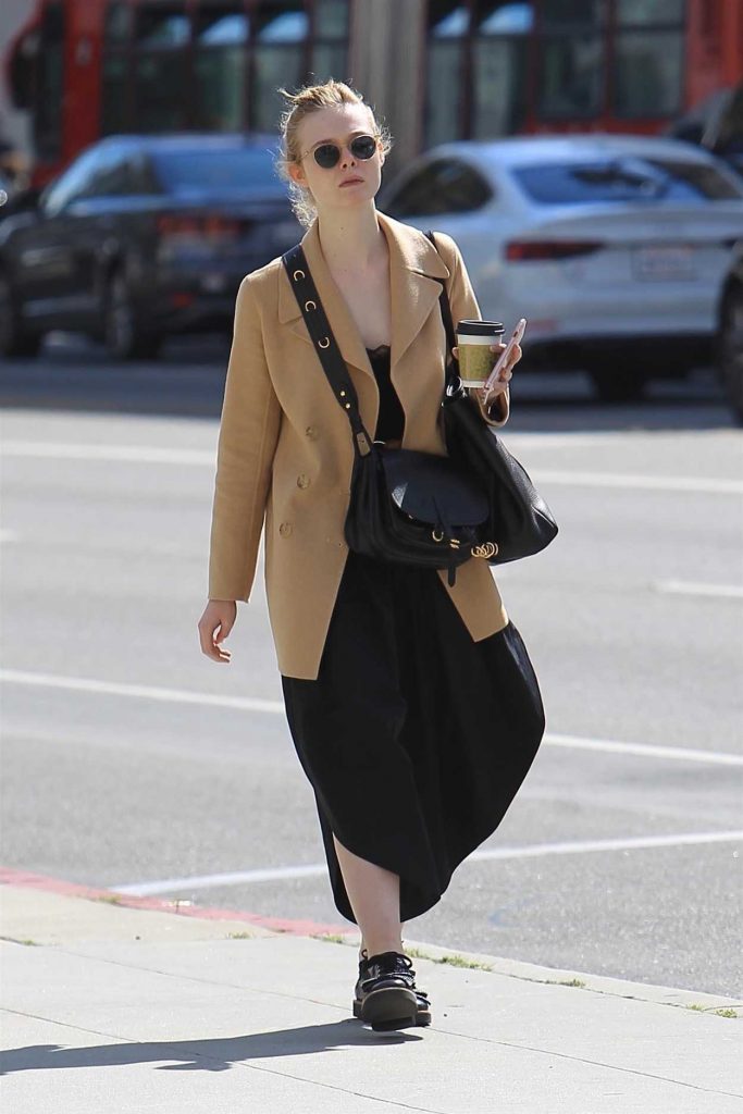 Elle Fanning Wears a Beige Jacket Out in Beverly Hills 03/20/2018-1