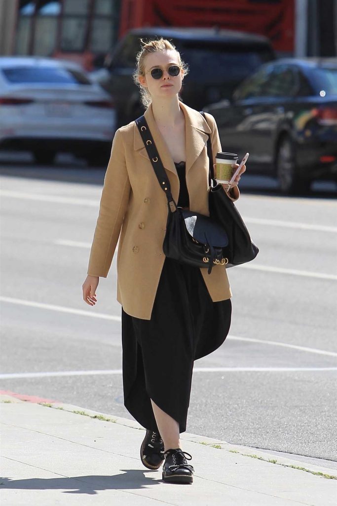 Elle Fanning Wears a Beige Jacket Out in Beverly Hills 03/20/2018-2