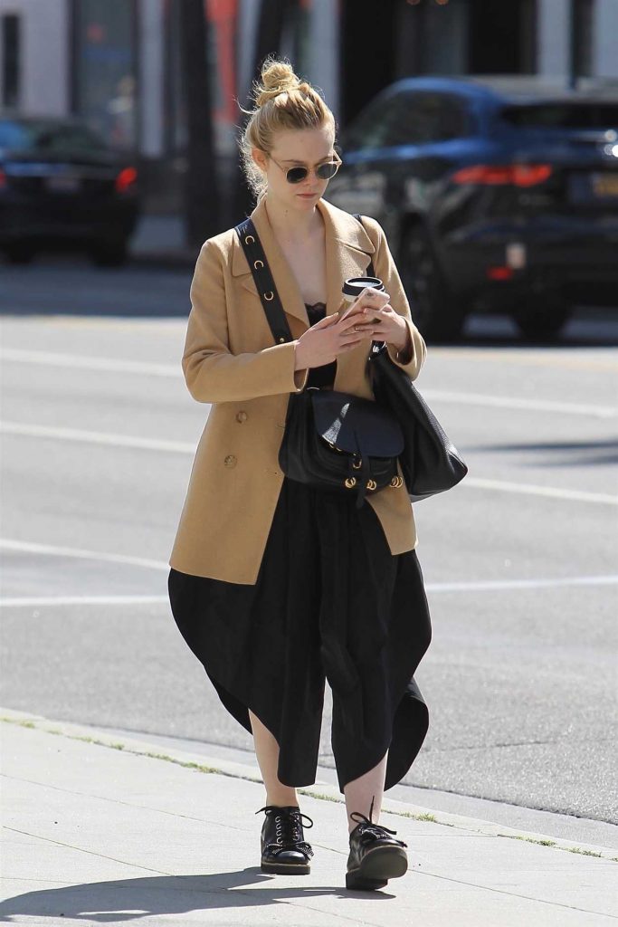 Elle Fanning Wears a Beige Jacket Out in Beverly Hills 03/20/2018-3