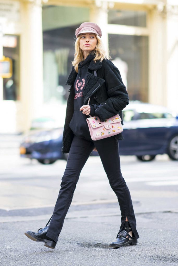 Elsa Hosk Wears the Balenciaga Hoody Out in SoHo, NYC 03/16/2018-4