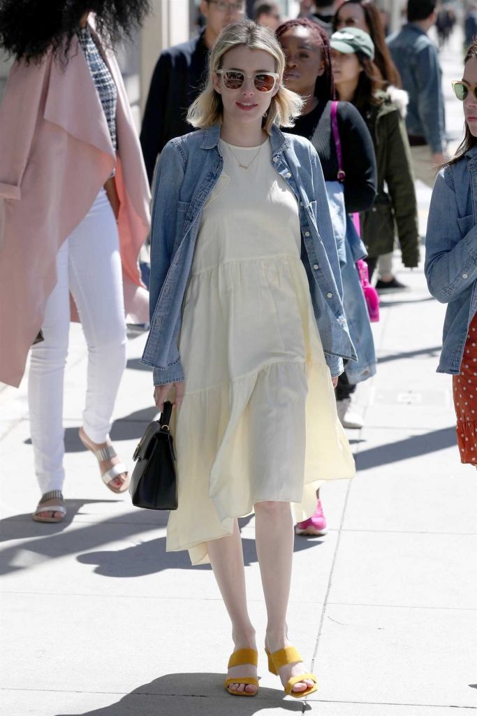 Emma Roberts Wears a Sundress with a Denim Jacket in Beverly Hills 03/17/2018-2