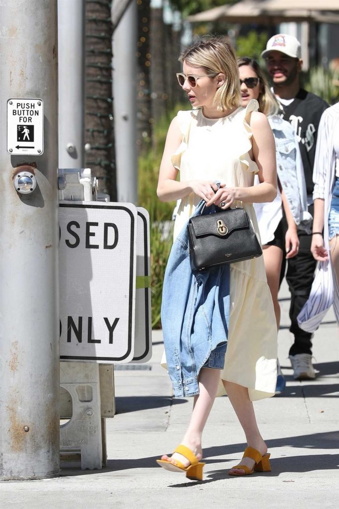 Emma Roberts Wears a Sundress with a Denim Jacket in Beverly Hills 03/17/2018-5