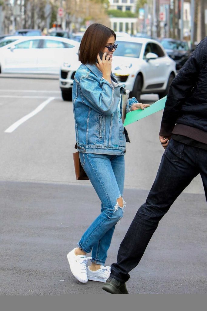 Selena Gomez Wears a Denim Suit Out in Beverly Hills 03/17/2018-1