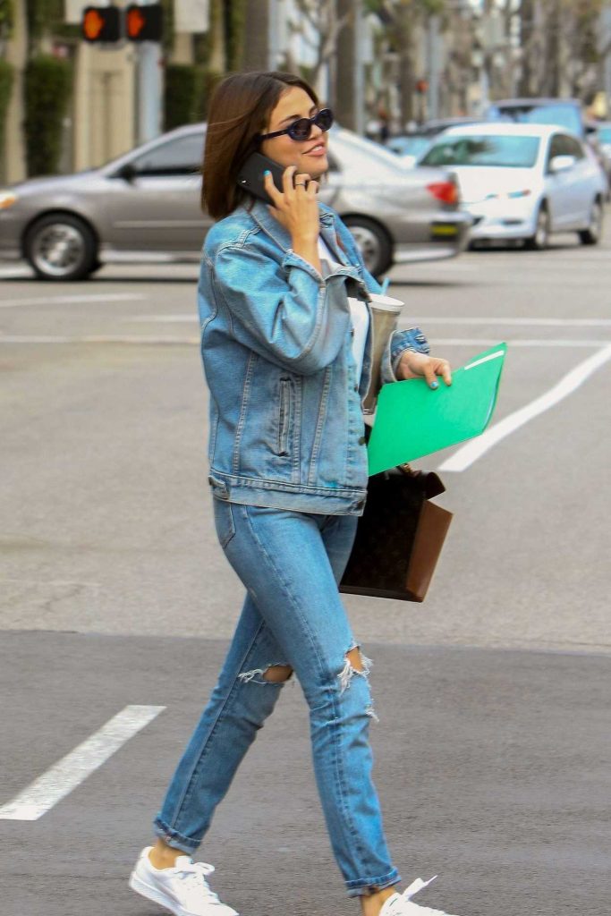 Selena Gomez Wears a Denim Suit Out in Beverly Hills 03/17/2018-3