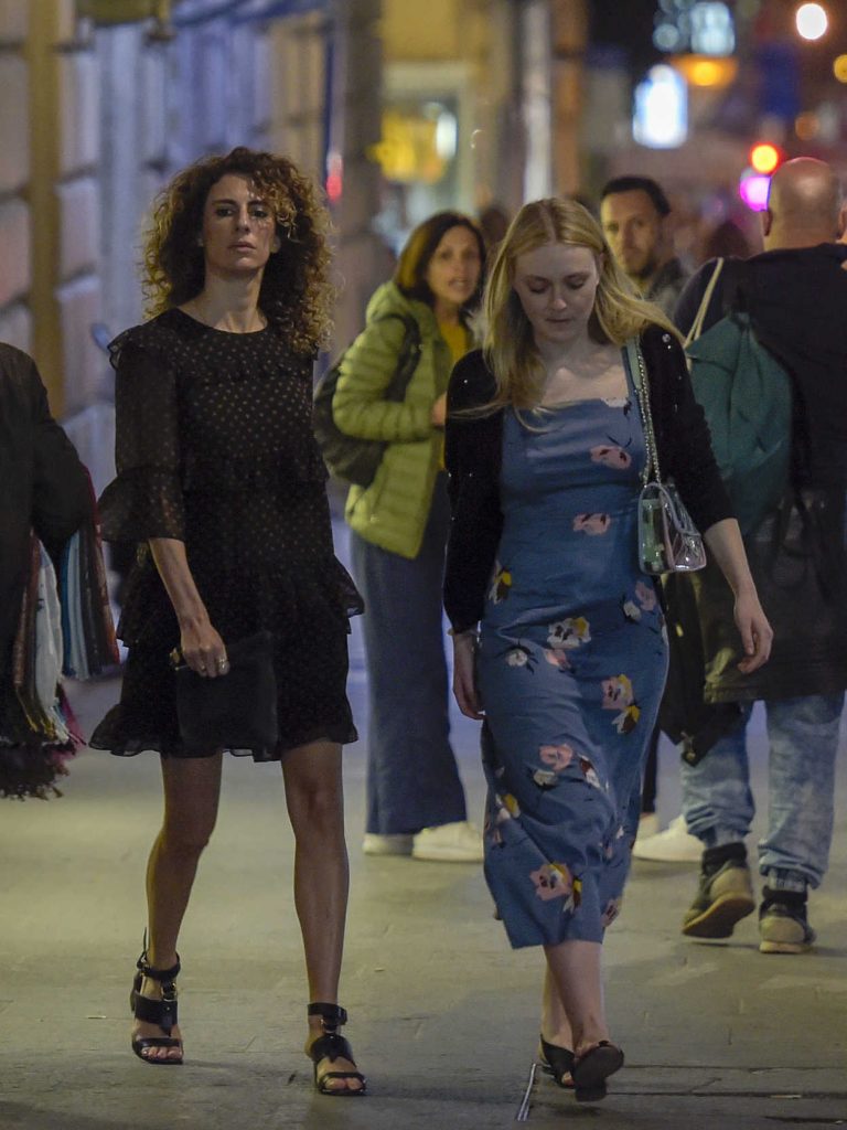 Dakota Fanning Goes for a Night Walk with a Friend in Rome 04/19/2018-5