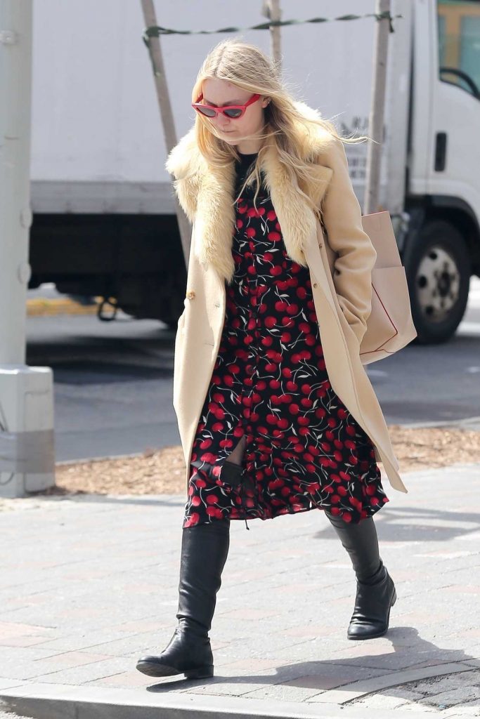 Dakota Fanning Wears Cherry Print Dress Out in NYC 04/09/2018-4