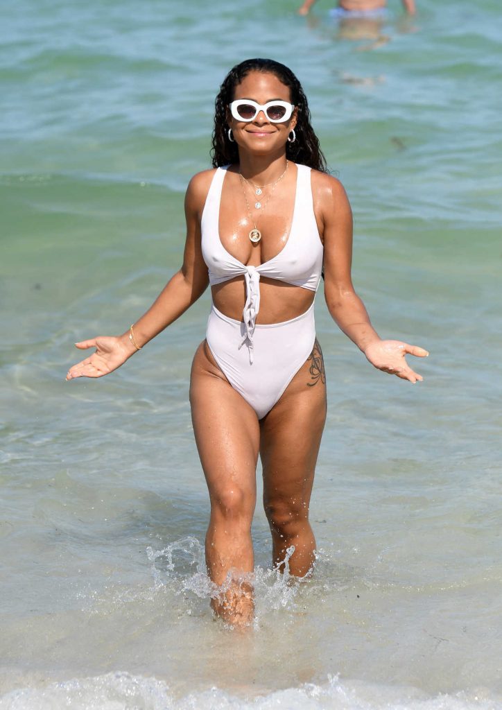 Christina Milian Wears a White Bikini on the Beach in Miami 04/29/2018-3