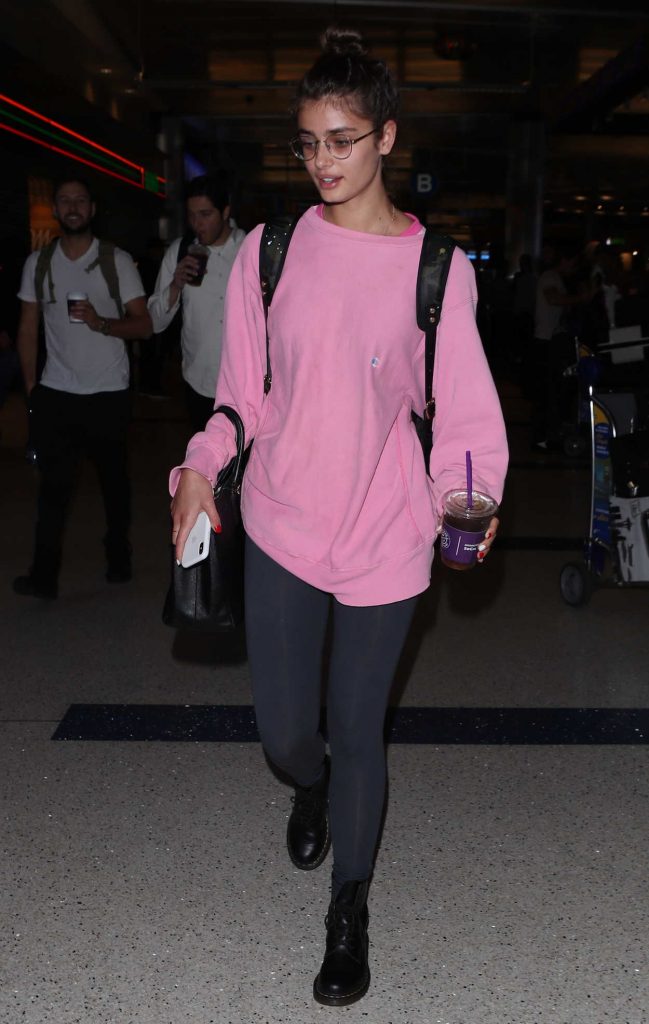 Taylor Hill Wears a Pink Long Sleeve Sweatshirt at LAX Airport in LA 05/17/2018-3