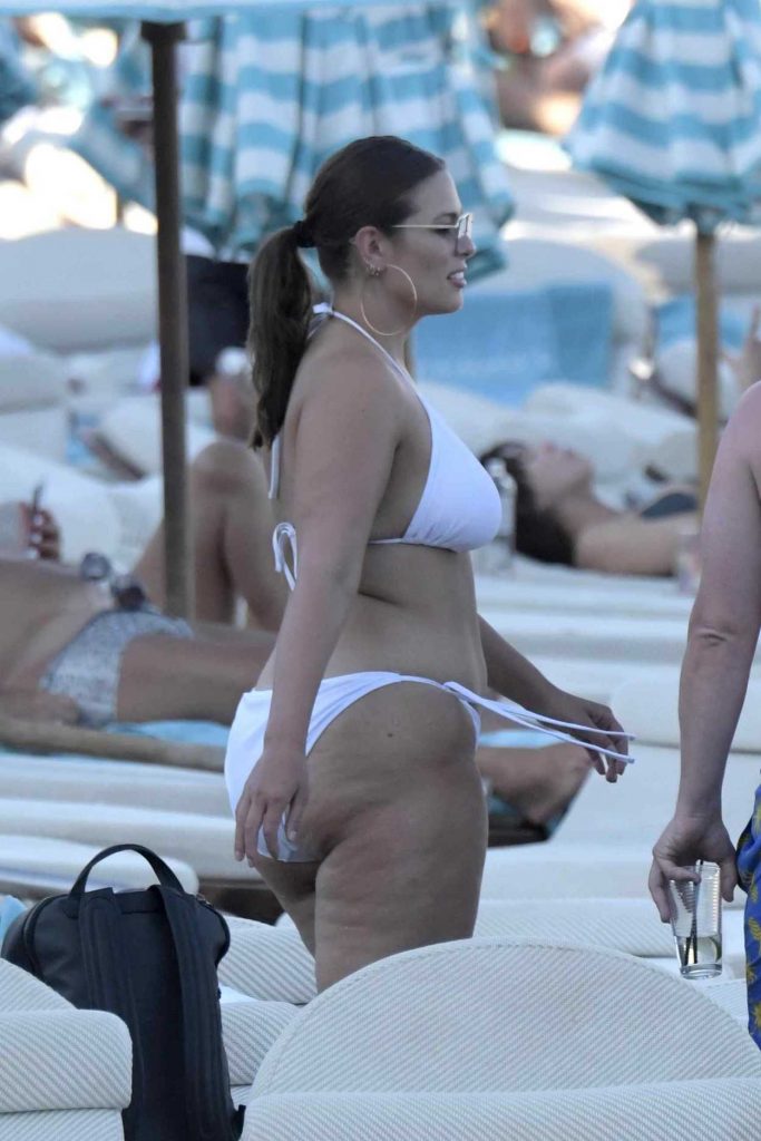 Ashley Graham in a White Bikini on the Beach in Greece 07/15/2018-3