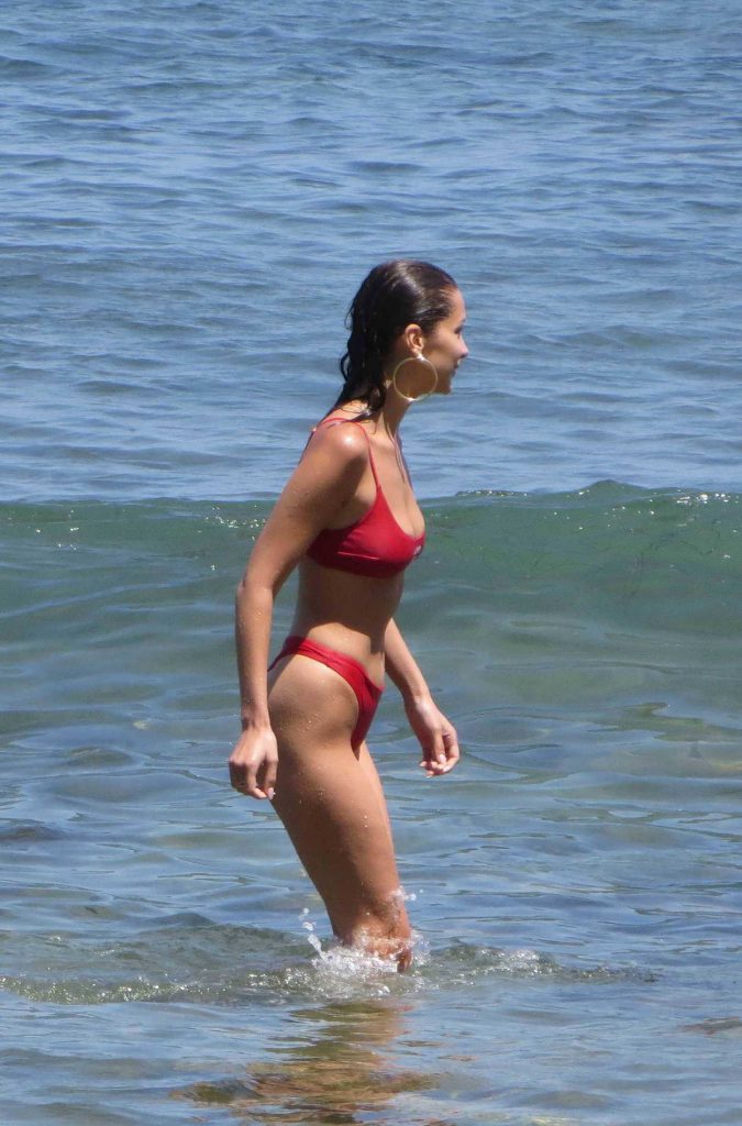 Bella Hadid Wears a Red Thong Bikini on the Beach in Malibu 07/04/2018-5