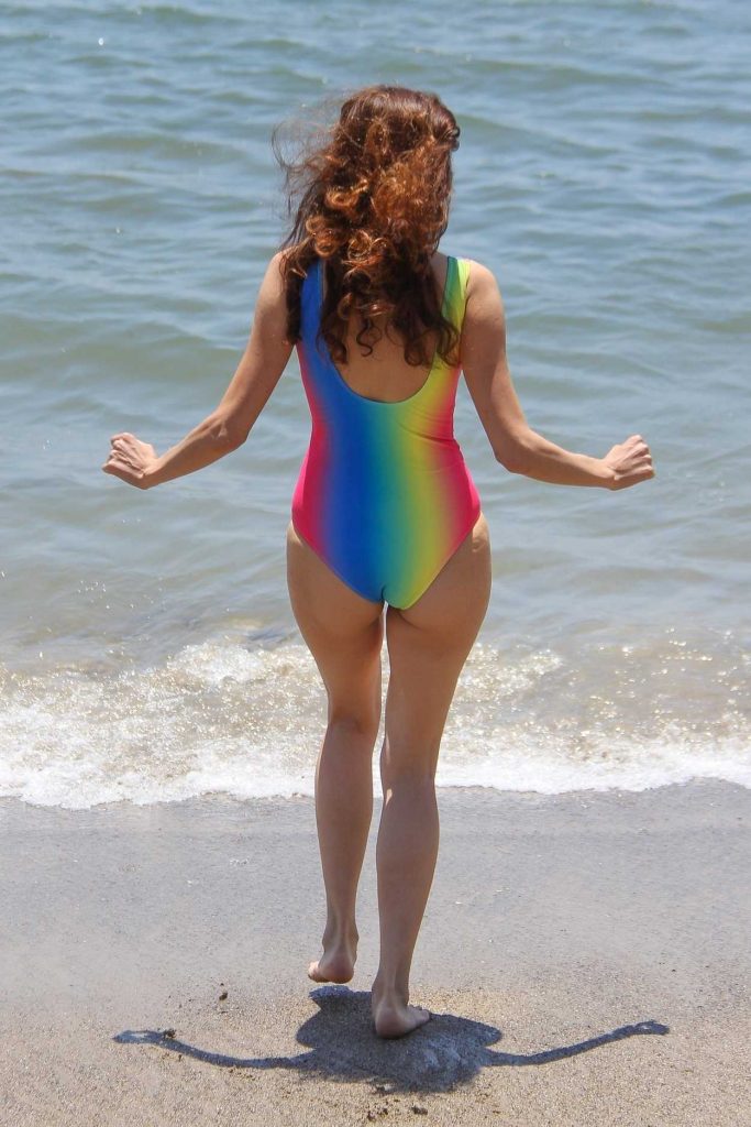 Blanca Blanco in a Rainbow Swimsuit