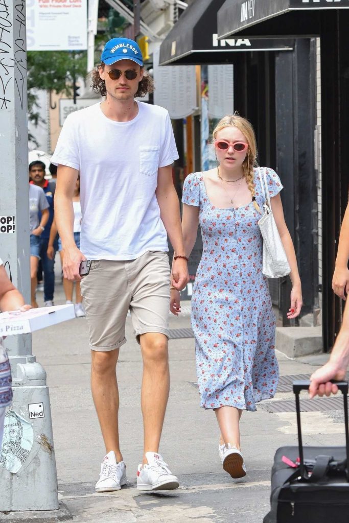 Dakota Fanning in a Summer Long Dress Walks Out with her boyfriend Henry Fre in Soho, NY 07/21/2018-2
