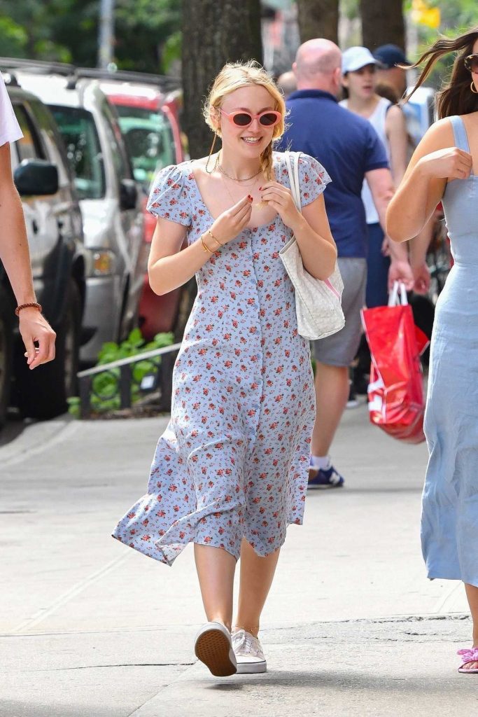 Dakota Fanning in a Summer Long Dress Walks Out with her boyfriend Henry Fre in Soho, NY 07/21/2018-5