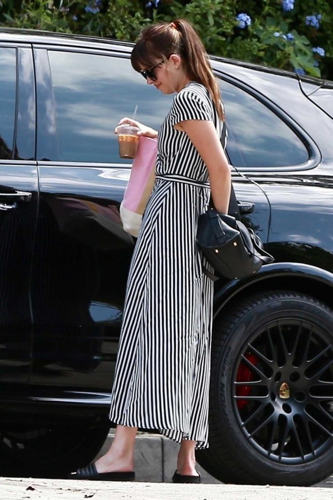 Dakota Johnson Wears a Striped Dress Out in Los Angeles 07/08/2018-2