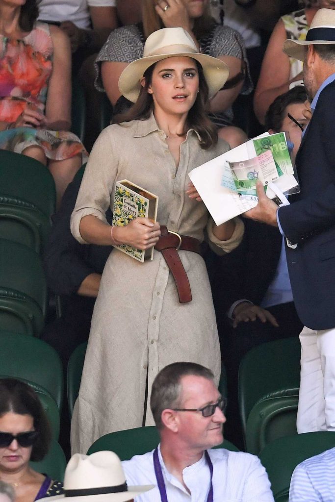 Emma Watson Wears a Long Beige Dress as She Arrives at Wimbledon Tennis Championships in London 07/15/2018-5
