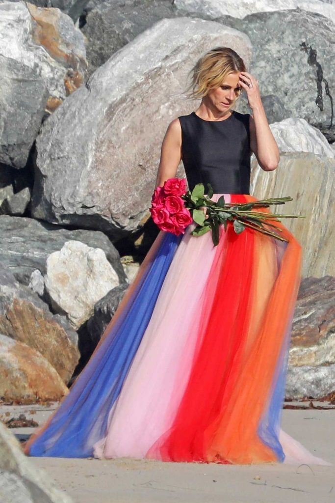 Julia Roberts in a Long Rainbow Skirt During a Photoshoot on the Beach in Malibu 07/20/2018-2