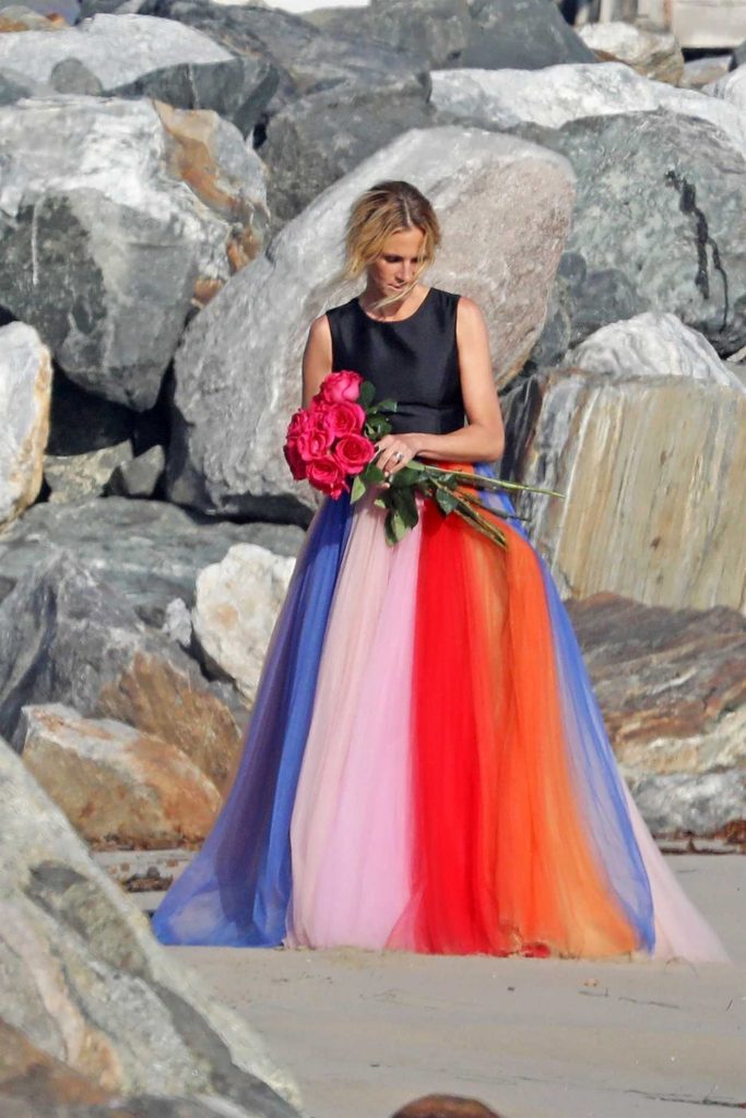 Julia Roberts in a Long Rainbow Skirt During a Photoshoot on the Beach in Malibu 07/20/2018-3