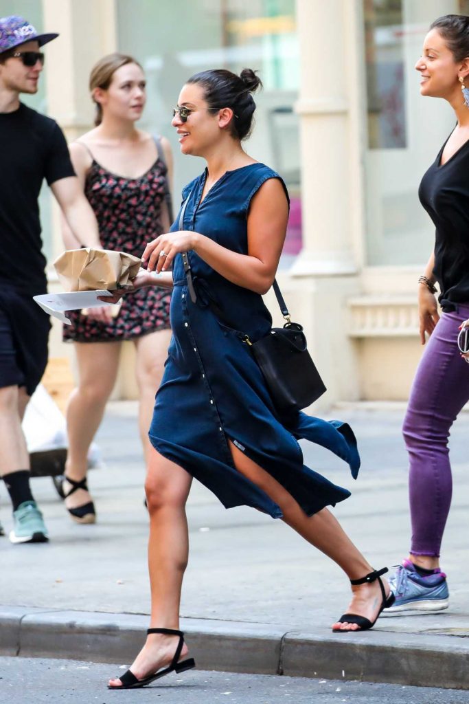 Lea Michele in a Long Denim Dress Grags Some Food in New York City 07/16/2018-5