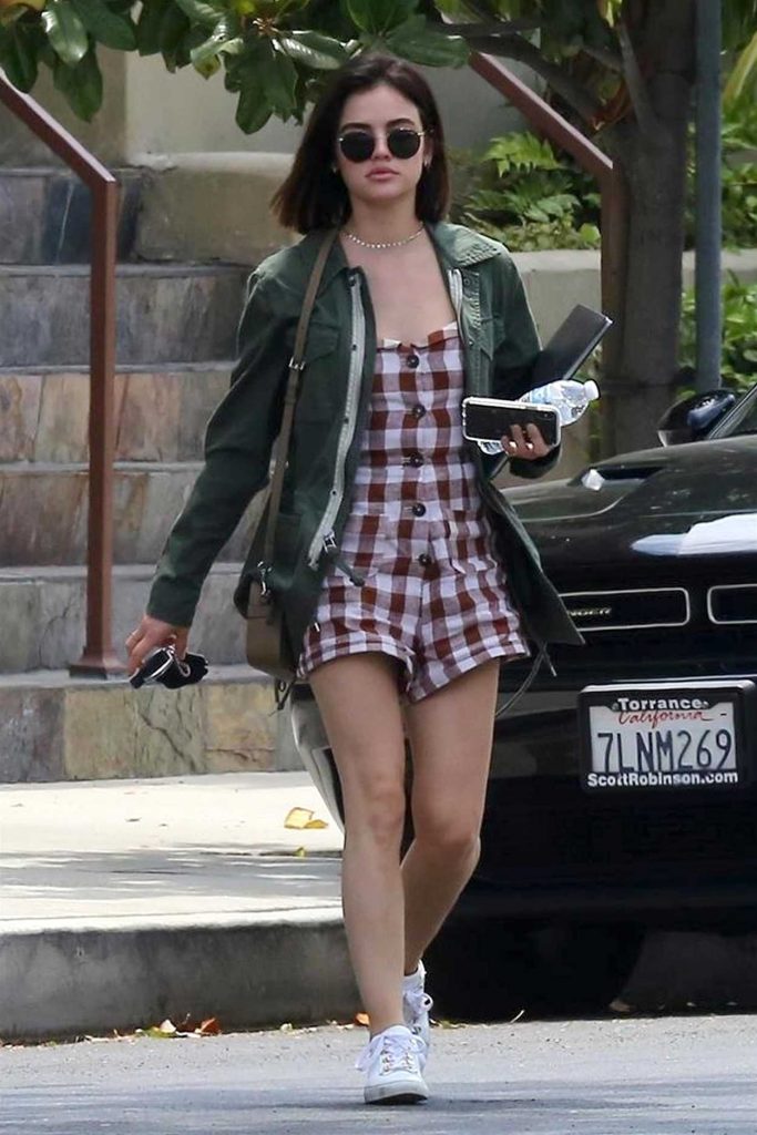 Lucy Hale Wears a Short Checkered Dress Out in Los Angeles 07/18/2018-2